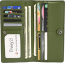 Bveyzi Ultra Slim Thin Leather RFID Blocking Credit Card Holder Bifold Clutch Wallets for Women - Olive Green - Leather — 2