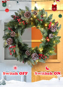 24 Inch Pre-Lit Artificial Christmas Wreath for Front Door, Window, or Mantel, Christmas Wreath with 50 LED Lights Needles Branches Red Berry Big Pine Cones Indoor/Outdoor Holiday Decor — 4
