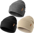 3 Pack Beanie for Men Women, Winter Double Layer Warm Hat Skull Cap - Beige+dark Grey+black — 1