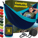 Durable Hammock 400 lb Capacity, Nylon Camping Hammock Chair - Double or Single Sizes w/Tree Straps and Attached Carry Bag - Portable for Travel/Backpacking/Beach/Backyard (Medium, Blue & Light Blue) — 8