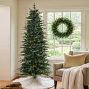Glitzhome Prelit Christmas Tree, 7.5ft Artificial Christmas Tree Radiant Slim Evergreen with 1,400 Warm White & Multi-Color Chasing and Twinkling Lights, 2376 Tips, 9 Lighting Modes, Easy Setup — 2