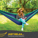 Durable Hammock 400 lb Capacity, Nylon Camping Hammock Chair - Double or Single Sizes w/Tree Straps and Attached Carry Bag - Portable for Travel/Backpacking/Beach/Backyard (Medium, Blue & Light Blue) — 2