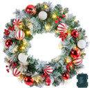 Pre-Lit Artificial Christmas Wreath 24Inch, Christmas Door Decorations Wreath with 50LED Warm Lights, Christmas Balls, Pine Needles, and Red Berries for Front Door Wall Windows X-mas Ornament — 1