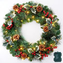 24 Inch Prelit Christmas Wreath for Front Door, Battery Operated LED Christmas Wreath with Pine Needles Branches Hari Leaves Red Berry Pine Cones, Lighted Wreath Wall Windows Decoration — 1