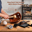 Prelady Baseball Glove Break-in Kit with Glove Mallet, Wrap, Cleaner & Leather Conditioner Oil for Baseball & Softball Mitt Care — 3