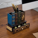 MyGift Decorative Desk Organizer Pen and Pencil Holder with Storage Drawer — 3