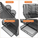 Marbrasse Desk Organizer with File Holder, 5-Tier Paper Letter Tray Organizer with Drawer and 2 Pen Holder, Mesh Desktop Organizer and Storage with Magazine Holder for Office Supplies(Black) — 4