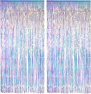 Iridescent Party Streamers Backdrop - GREATRIL Neon Transparent Holographic Tinsel Foil Fringe Curtain for Mermaid/Frozen/Sea/Euphoria/ERAS Party Theme Decorations 3.2ft x 6.5ft 2 PCS — 1