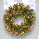 National Tree Company Pre-Lit Artificial Christmas Wreath, Green, Glittery Mountain Spruce, White Lights, Decorated with Pine Cones, Berry Clusters, Frosted Branches, Christmas Collection, 24 Inches — 2