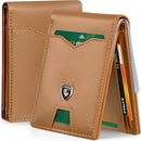 GSOIAX Slim Wallet for Men Rfid Blocking Leather Bifold Front Pocket Carbon Fiber Men's Money Clips Credit Card Holder With Gift Box (Brown)