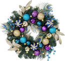 Valery Madelyn 20'' Pre-Lit Christmas Wreath for Front Door with Lights, Large Lighted Outdoor Christmas Wreath with Peacock Feathers & Balls for Home Porch Fireplace Window Holiday Party Wall Decor — 1