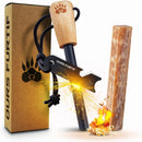 Ferro Rod Fire Starter Kit with Fatwood Tinder Stick - 3/8" Thick Ferrocerium Flint and Steel Fire Starter, Multi-Tool Striker & Pouch - Survival Fire Steel for Camping, Bushcraft & Emergency | Natural Wood — 1