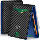 GSOIAX Slim Wallet for Men Rfid Blocking Leather Bifold Front Pocket Carbon Fiber Men's Money Clips Credit Card Holder With Gift Box (Blue and Carbon Black)