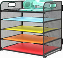 Letter Tray Paper Organizer 5-Tier Desk Organizer File Organizer Paper Holder with Handle, Metal Desktop Document Shelf Tray Office Classroom Organization - Black — 1
