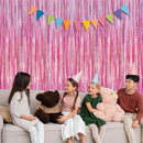 2 Pack Glitter Pink Backdrop, 3.28 FT x 7.05 FT Birthday Party Decorations, Laser Pink Fringe Curtains Foil Streamer Tinsel, Pink Curtains Photo Backdrop Happy Birthday Valentines Day Backdrop | 2 PCS — 5