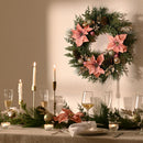 DecorbyHannah 24" Pre-Lit Pink Christmas Wreath with Lights, Large Lighted Christmas Door Wreath with Poinsettias, Battery Operated Outdoor Winter Xmas Wreaths Decor — 1