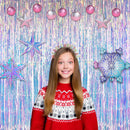Iridescent Party Streamers Backdrop - GREATRIL Neon Transparent Holographic Tinsel Foil Fringe Curtain for Mermaid/Frozen/Sea/Euphoria/ERAS Party Theme Decorations 3.2ft x 6.5ft 2 PCS — 3