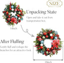 Valery Madelyn 24'' Pre-Lit Christmas Wreath for Front Door with Light, Collapsible Lighted Outdoor Christmas Wreath with Multi-colored Xmas Ball Bow for Home Porch Fireplace Window Holiday Wall Decor — 6