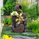 Dephet Outdoor Cascading Rock Water Fountain, 4-Tier Fountain and Waterfall
