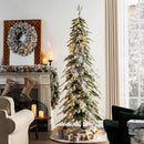 Glitzhome 7.5ft Prelit Christmas Tree, Artificial Christmas Tree with 350 Warm White Lights, Flocked Pencil Christmas Trees Chicago Frostwood Spruce with 1,211 PE&PVC Branch Tips,Sturdy Metal Stand — 3