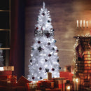 Yardenaler 7.5FT Artificial Christmas Tree with 350 LED Lights, 900 Branches Pre-Lit Pencil Christmas Tree, Slim Xmas Tree with Base for Indoor, Cool White Lights Festival Decoration for Party, White — 8