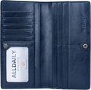 Alldaily Ultra Slim Thin Women Wallet RFID Blocking Credit Card Holder Bifold Long Ladies Billfold (Dark Blue)