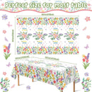 Summer Party Decorations - Summer Decorations for Home - 2 Pack Disposable Plastic Tablecloth | Floral Tablecloth for Mothers Day Wildflower Butterfly Birthday Garden Party Decorations | Red and Purple — 2