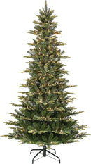 Puleo International 7.5ft Pre-Lit Slim Aspen Fir Artificial Christmas Tree with 450 LED Warm White Lights, 1016 Realistic Dense Branch Tips, Easy Setup Artificial Trees with Sturdy Metal Stand — 1