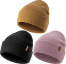 3 Pack Beanie for Men Women, Winter Double Layer Warm Hat Skull Cap - Black+camel+purple — 1