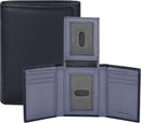 Real Leather Mens Trifold Wallet - RFID Slim Minimalist Front Pocket Gift (Black/Navy Slide)
