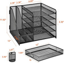 Marbrasse Desk Organizer with File Holder, 5-Tier Paper Letter Tray Organizer with Drawer and 2 Pen Holder, Mesh Desktop Organizer and Storage with Magazine Holder for Office Supplies(Black) — 6