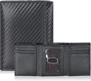 Real Leather Mens Trifold Wallet - RFID Slim Minimalist Front Pocket Gift (Carbon Black-No Box)