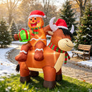 5.8FT Christmas Inflatable Highland Cow, Cute Blow Up Highland Cow with Santa Hat, Playful Gingerbread Man Holding Gift Box Riding on Cow Back for Indoor Outdoor Yard Lawn Garden Holiday Party Decor — 7