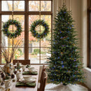 Glitzhome Prelit Artificial Christmas Tree, 7.5ft Full Realistic Majestic Memory Fir with 2,850 Tips and 2,000 Twinkling Micro Lights, 10 Lighting Modes w/Remote Control for Indoor Holiday Decoration — 2