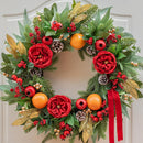 Pinkpuii Pre-lit Christmas Wreaths for Front Door- 24 Inch Outdoor Christmas Wreath with Lights,Green Lighted Xmas Door Wreath with Pinecones,Red Flowers and Orange Berries for Holiday Decor — 6