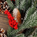 winemana 24 Inch Pre-Lit Christmas Wreath with Hanger, Timer, Pine Cone and Red Berries, Battery-Operated 20 LED Lighted Artificial Wreath Decoration for Front Door Mantel Xmas Party — 3