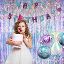 Iridescent Party Streamers Backdrop - GREATRIL Neon Transparent Holographic Tinsel Foil Fringe Curtain for Mermaid/Frozen/Sea/Euphoria/ERAS Party Theme Decorations 3.2ft x 6.5ft 2 PCS — 2