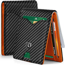 GSOIAX Slim Wallet for Men Rfid Blocking Leather Bifold Front Pocket Carbon Fiber Men's Money Clips Credit Card Holder With Gift Box (Carbon Black and Orange)