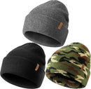 3 Pack Beanie for Men Women, Winter Double Layer Warm Hat Skull Cap - Camouflage 2+black+dark Grey — 1