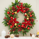 Christmas Wreaths for Front Door- 24 Inch Outdoor Prelit Christmas Door Wreath with Lights, Lighted Xmas Wreath with Poinsettia Flowers,Red Berries,Golden Ball- Home Christmas Decorations — 3