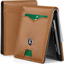 GSOIAX Slim Wallet for Men Rfid Blocking Leather Bifold Front Pocket Carbon Fiber Men's Money Clips Credit Card Holder With Gift Box (Brown and Grey)