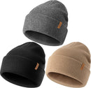 3 Pack Beanie for Men Women, Winter Double Layer Warm Hat Skull Cap - Dark Beige+dark Grey+black — 1
