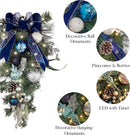Valery Madelyn Pre-Lit Christmas Teardrop Swag for Decorating Outdoor, 24 Inch Silver Blue Mailbox Swag Decoration with 20 LED Lights, Ball Ornaments for Front Door Stairway Window Shelf Xmas Decor — 5