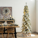 Glitzhome 7.5ft Prelit Christmas Tree, Artificial Christmas Tree with 350 Warm White Lights, Flocked Pencil Christmas Trees Chicago Frostwood Spruce with 1,211 PE&PVC Branch Tips,Sturdy Metal Stand — 2