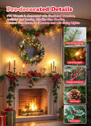 24 Inch Prelit Christmas Wreath for Front Door, Battery Operated LED Christmas Wreath with Pine Needles Branches Hari Leaves Red Berry Pine Cones, Lighted Wreath Wall Windows Decoration — 5
