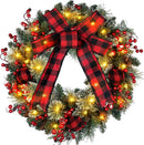Chrisxiao 24 Inch Christmas Wreath for Front Door, Christmas Wreaths with Pine Cones, Berry Clusters, Frosted Branches and Red Bow, ffor Home Door Window Wall Indoor Outdoor Christmas Decoration — 1