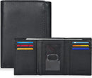 Real Leather Mens Trifold Wallet - RFID Slim Minimalist Front Pocket Gift (Classic Black)