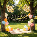 Happy Birthday Banner Sign Bunting Hanging Decorations with 8Pcs Shiny Gold Balloons Birthday Party Sign Decor for Party Supplies(Black) — 4