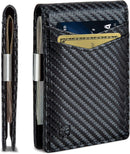 SERMAN BRANDS Money Clip Wallet - Mens Wallets slim Front Pocket RFID Blocking Card Holder Minimalist Mini Bifold (Modern Black Transformer)