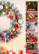 Pre-Lit Artificial Christmas Wreath 24Inch, Christmas Door Decorations Wreath with 50LED Warm Lights, Christmas Balls, Pine Needles, and Red Berries for Front Door Wall Windows X-mas Ornament — 3